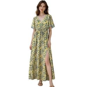 Maxi Slit Dress Prairie Cottagecore Soft Girl Flutter Sleeve Floral Size 6 NWT